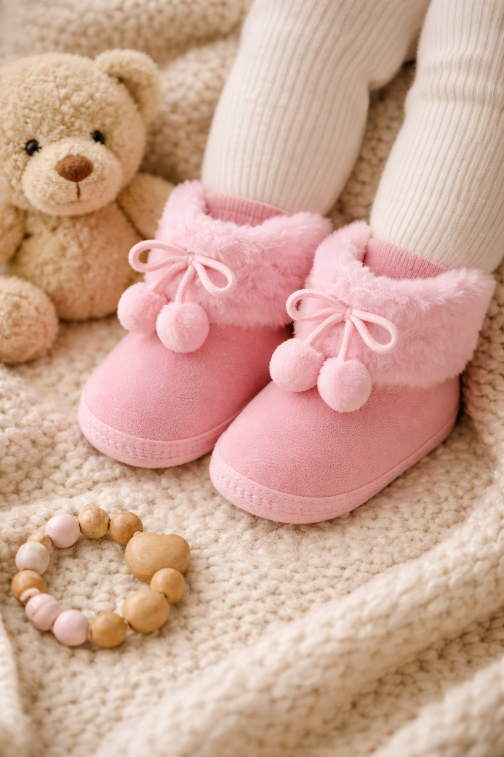 Chaussons bébé roses – souples, légers et antidérapants