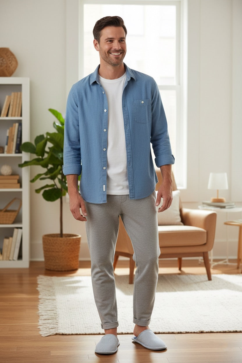 Chaussons homme bleu clair – doux, confortables et légers