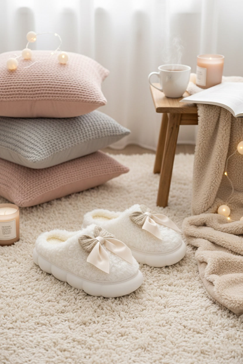 Chaussons femme blanc fourrés — doux et élégants pour la maison