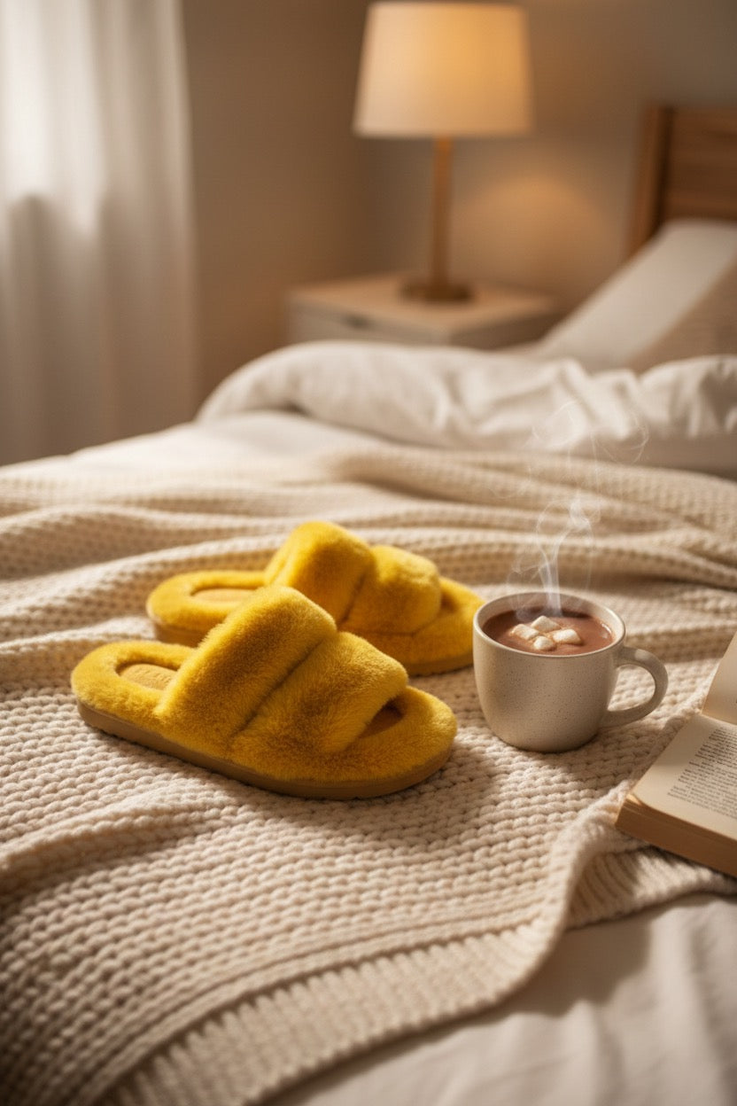 Chaussons femme jaunes – doux, chauds et confortables