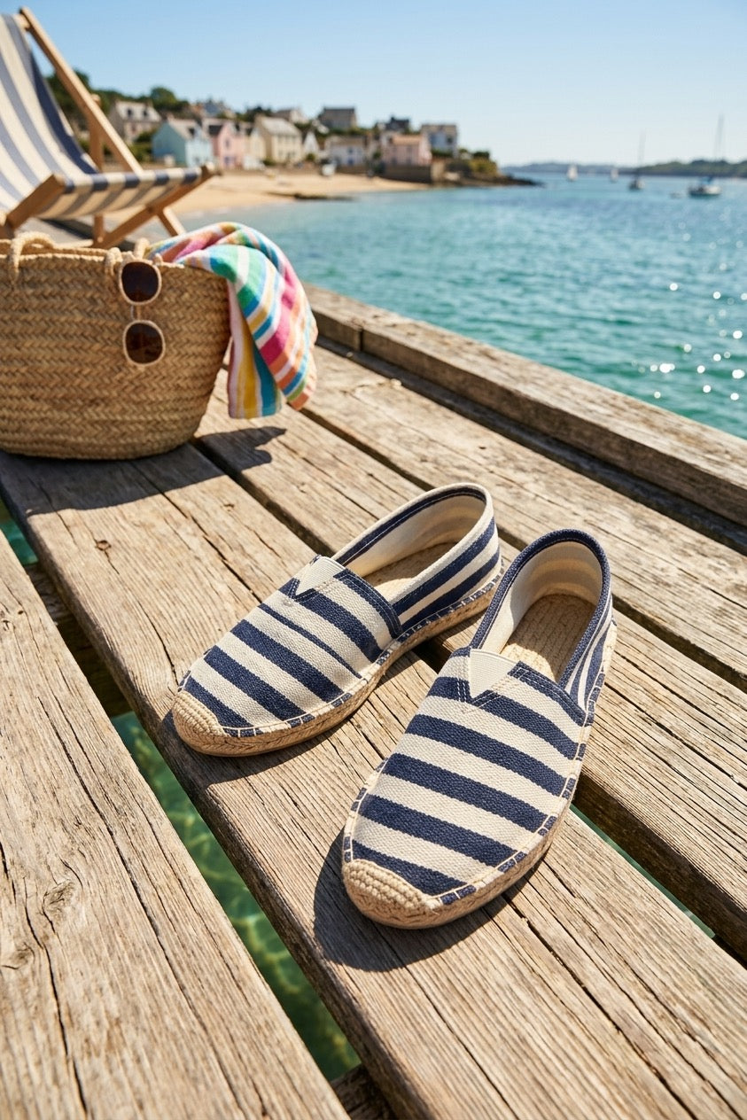 Espadrilles homme rayées bleu et blanc – style marin, légères et confortables