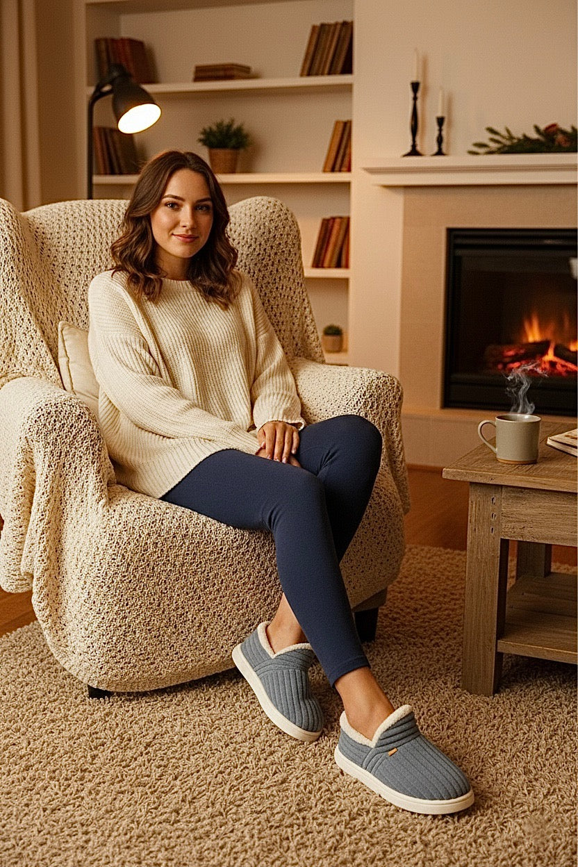 Pantoufles bottes femme grises hiver – doublure douce, chaudes et confortables