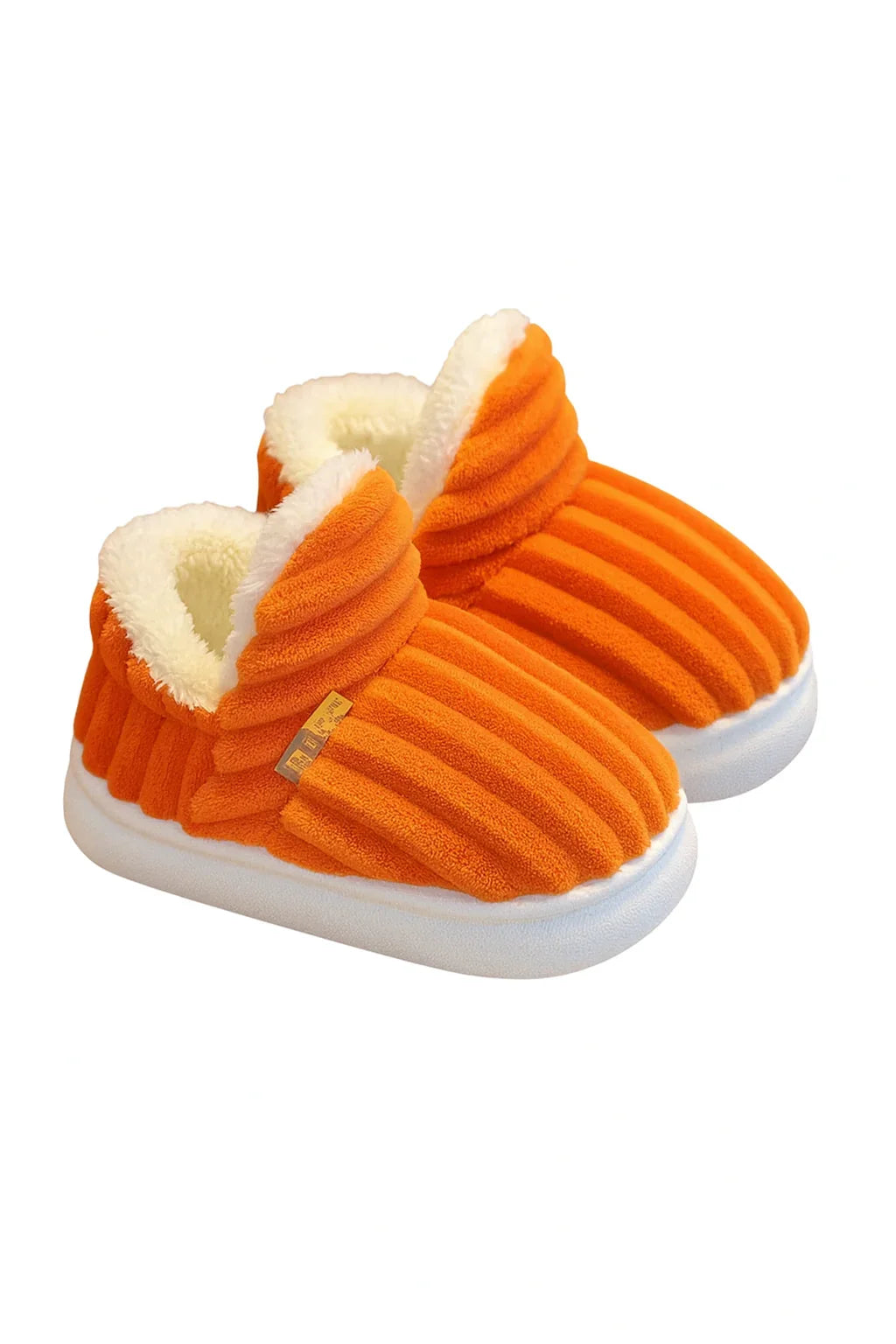 Chaussons bébé orange velours – doux, chauds et antidérapants