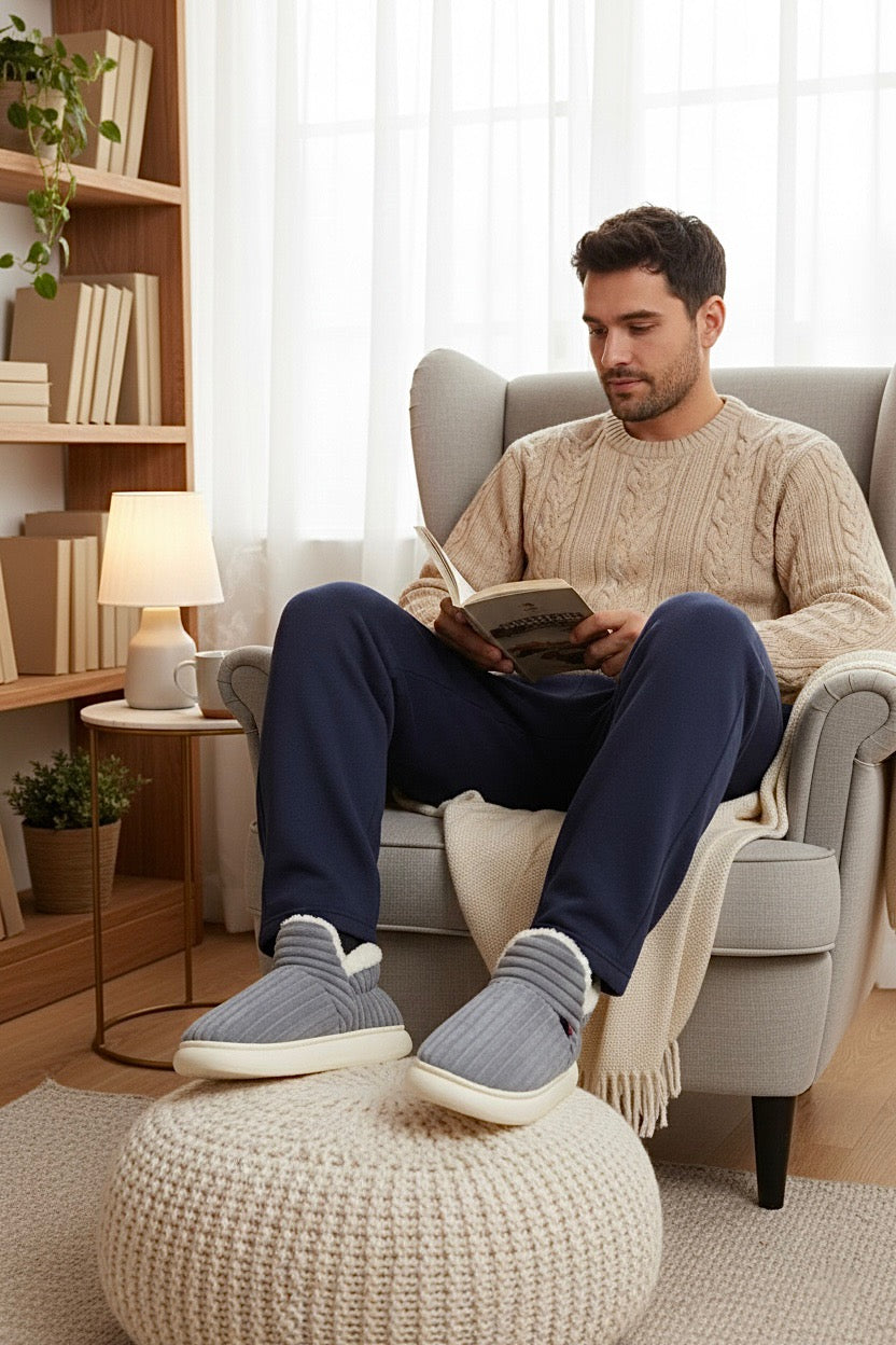 Chaussons bottes homme grises fourrées – chaudes, confortables et semelle épaisse