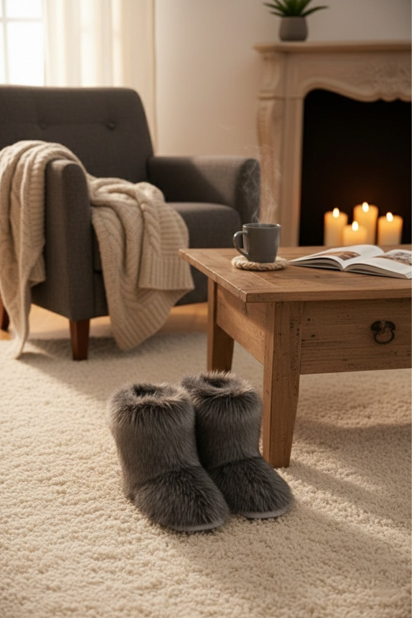 Chaussons bottes homme grises – fourrées, chaudes et semelle épaisse