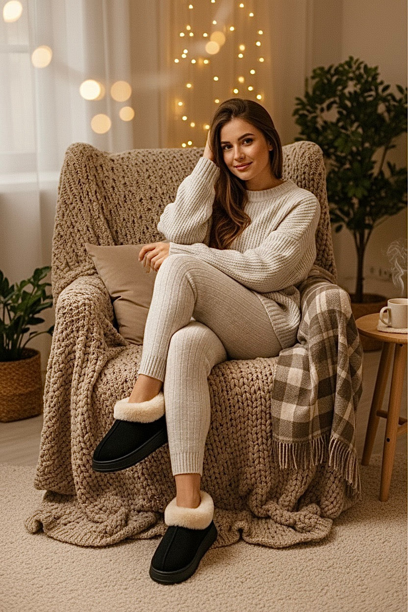 Chaussons bottines femme noires – douces, chaudes et confortables