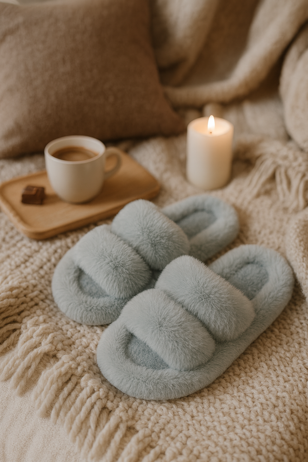 Chaussons femme bleu ciel – doux, chauds et cocooning
