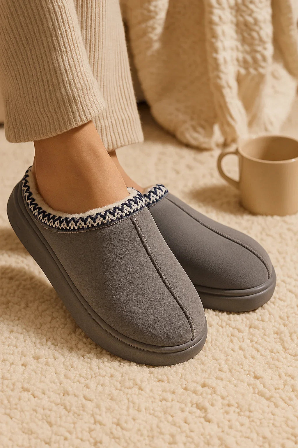 Chaussons femme gris — doux, confortables et antidérapants