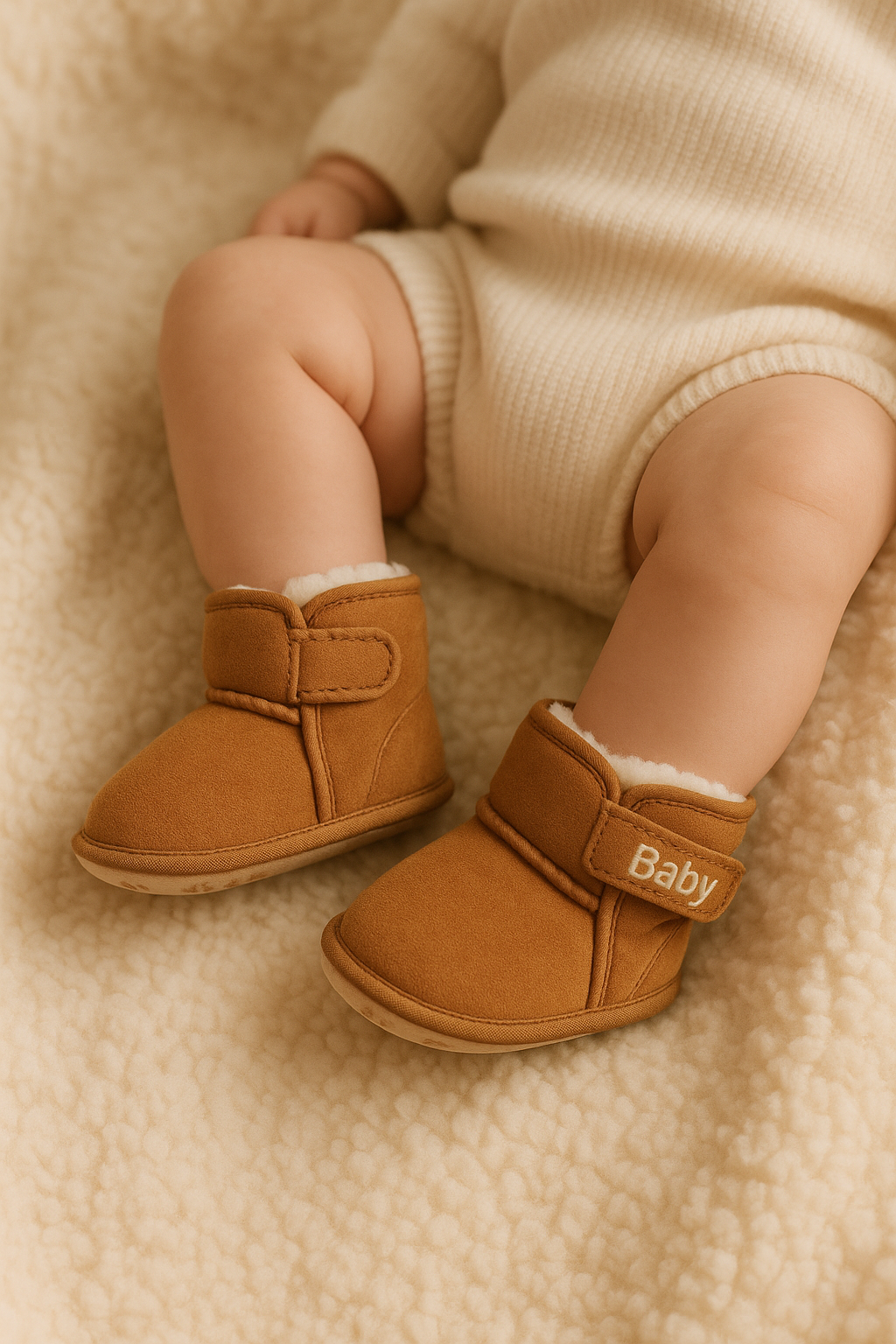 Chaussons bébé marron extérieur – antidérapants et semelle résistante