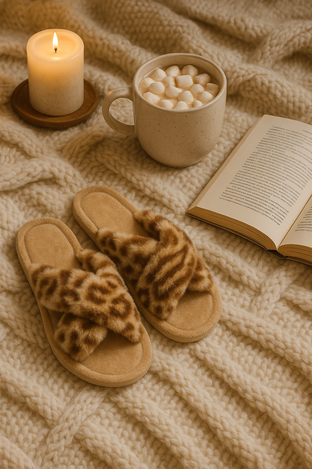 Chaussons femme léopard Camel – doux, chauds et confortables