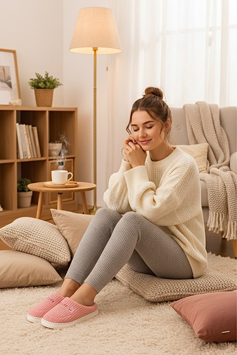 Chaussons femme rose fourrés — doux et confort cocooning hiver