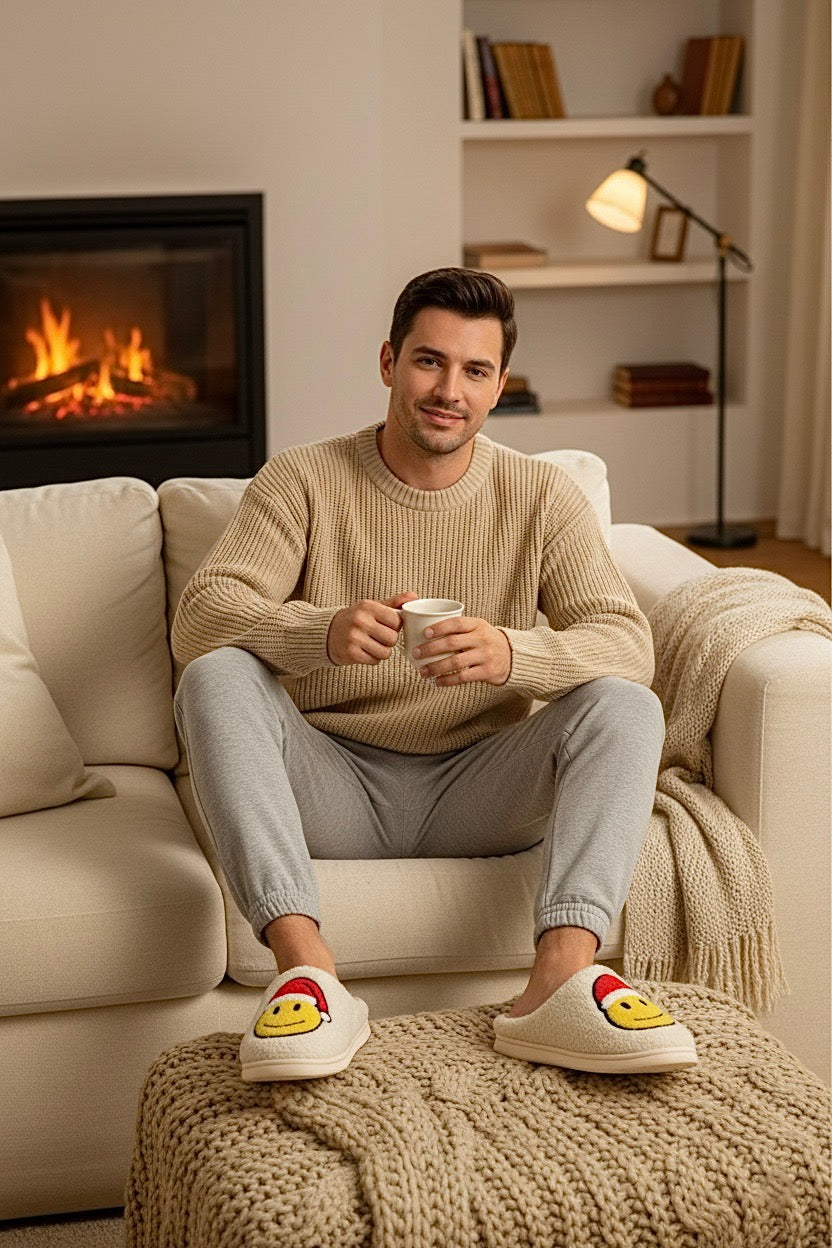 Chaussons homme blancs fourrés – doux, chauds et confortables
