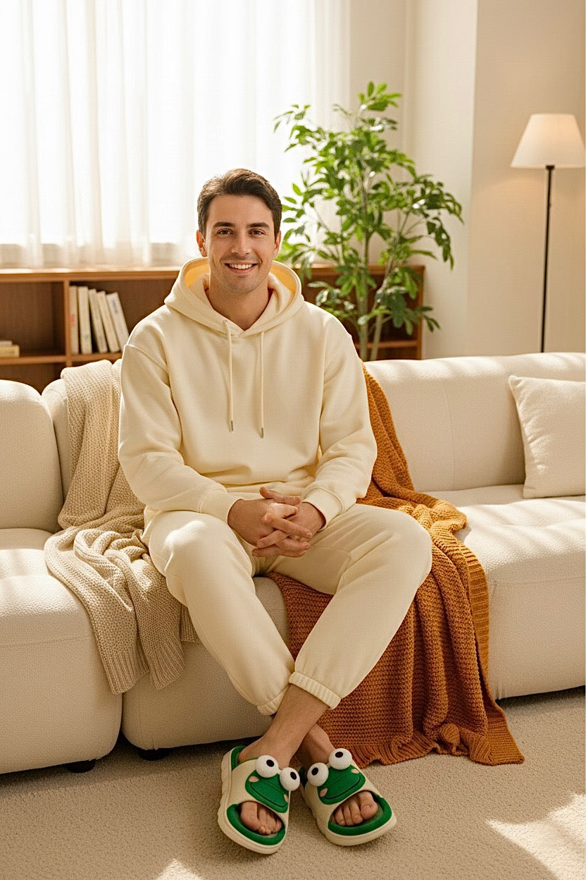 Chaussons homme verts grenouille – doux, chauds et confortables