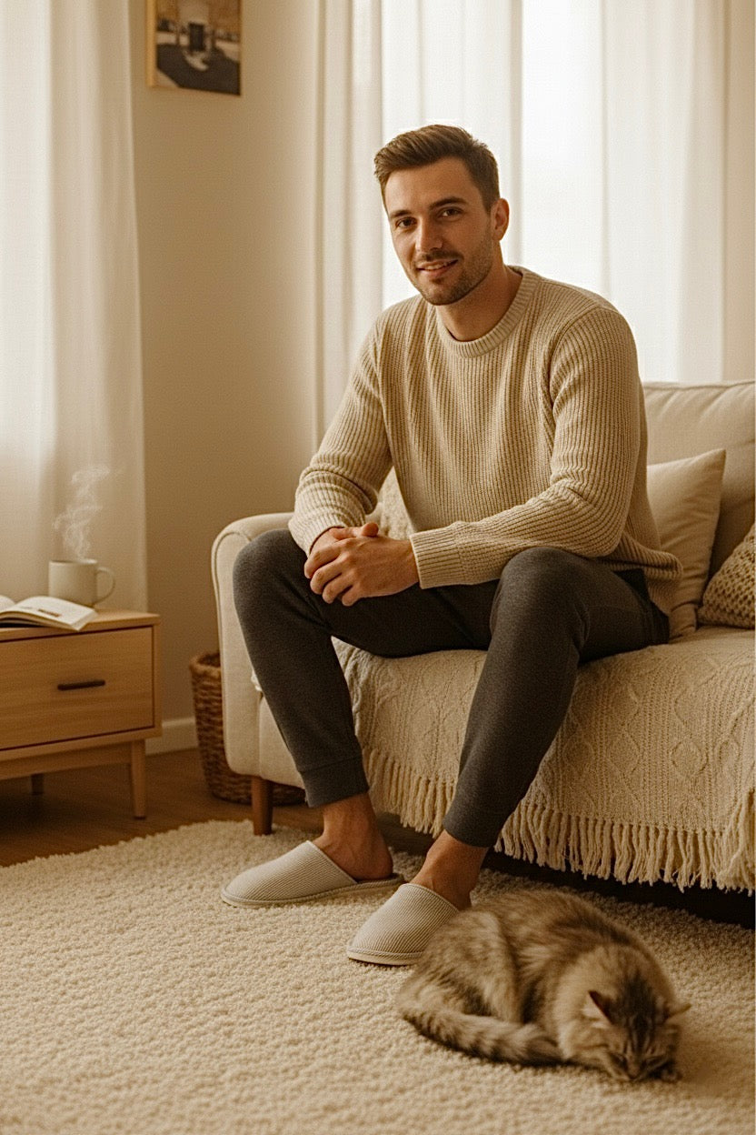 Chaussons homme rayures bleues – souples, légers et confortables