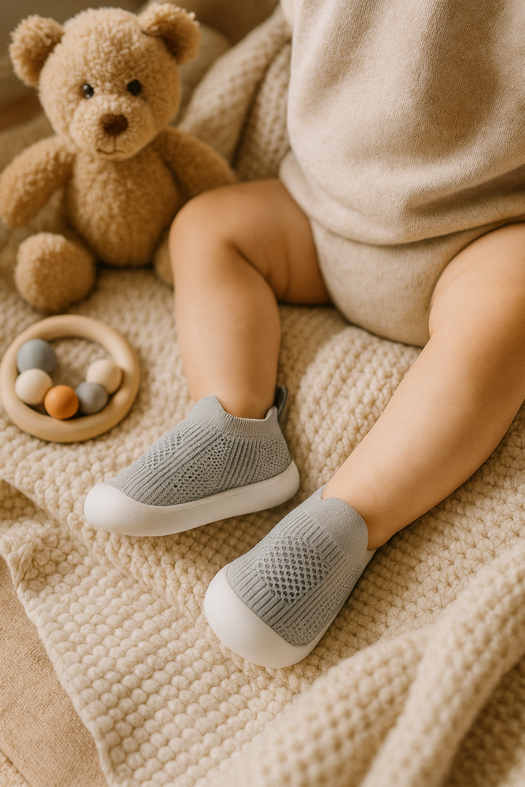 Chaussons bébé gris – souples, légers et antidérapants