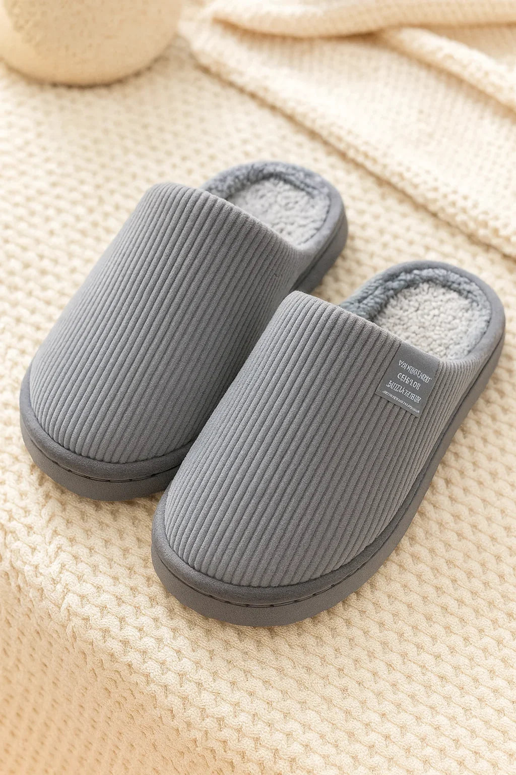 Chaussons homme gris fourrés – doux, chauds et confortables