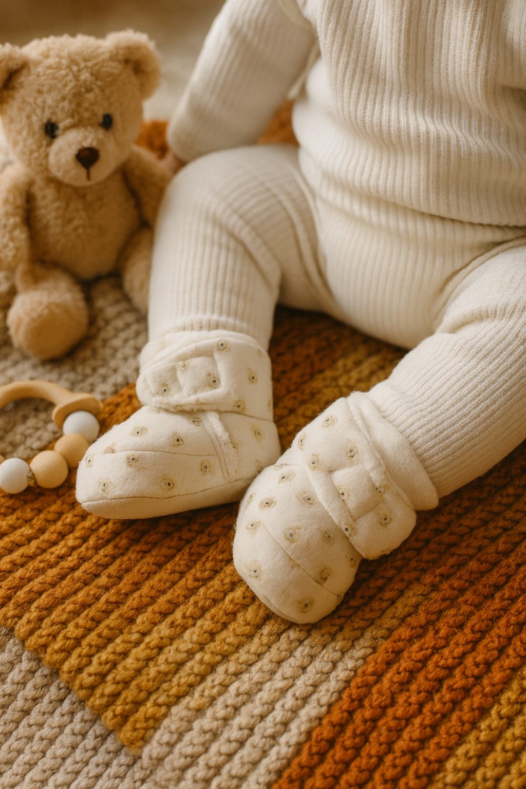 Chaussons bébé blancs – souples, légers et antidérapants