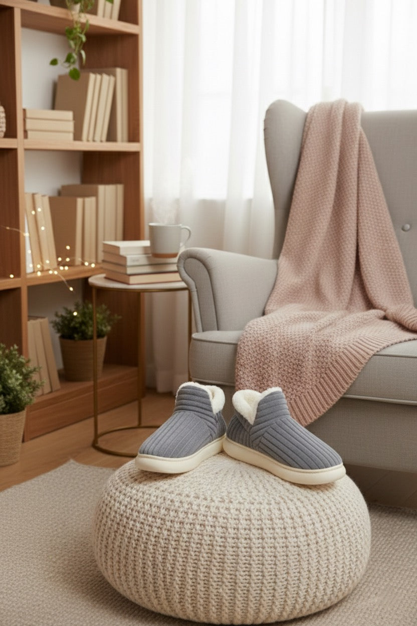 Chaussons bottes homme grises fourrées – chaudes, confortables et semelle épaisse
