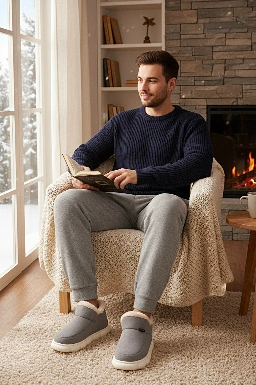 Chaussons bottes homme gris style ski – ultra chaudes et confortables