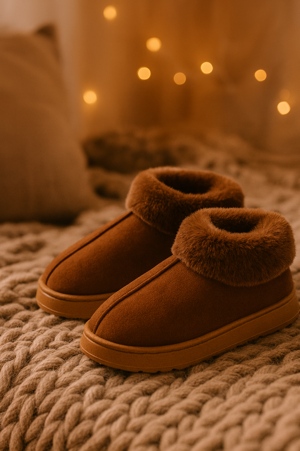 Chaussons bottines femme marron fourrées – douces, chaudes et ultra confortables
