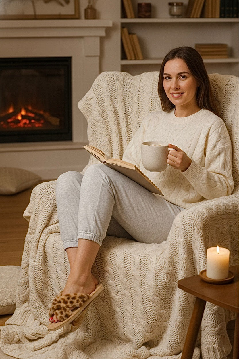 Chaussons femme léopard Camel – doux, chauds et confortables