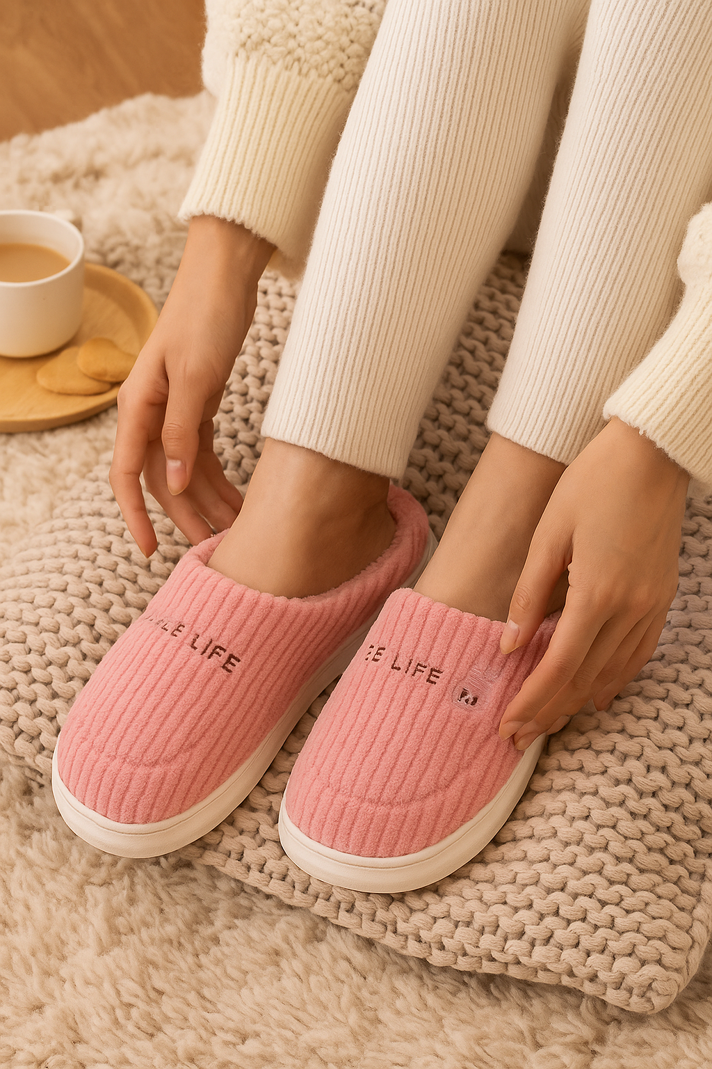 Chaussons femme rose fourrés — doux et confort cocooning hiver