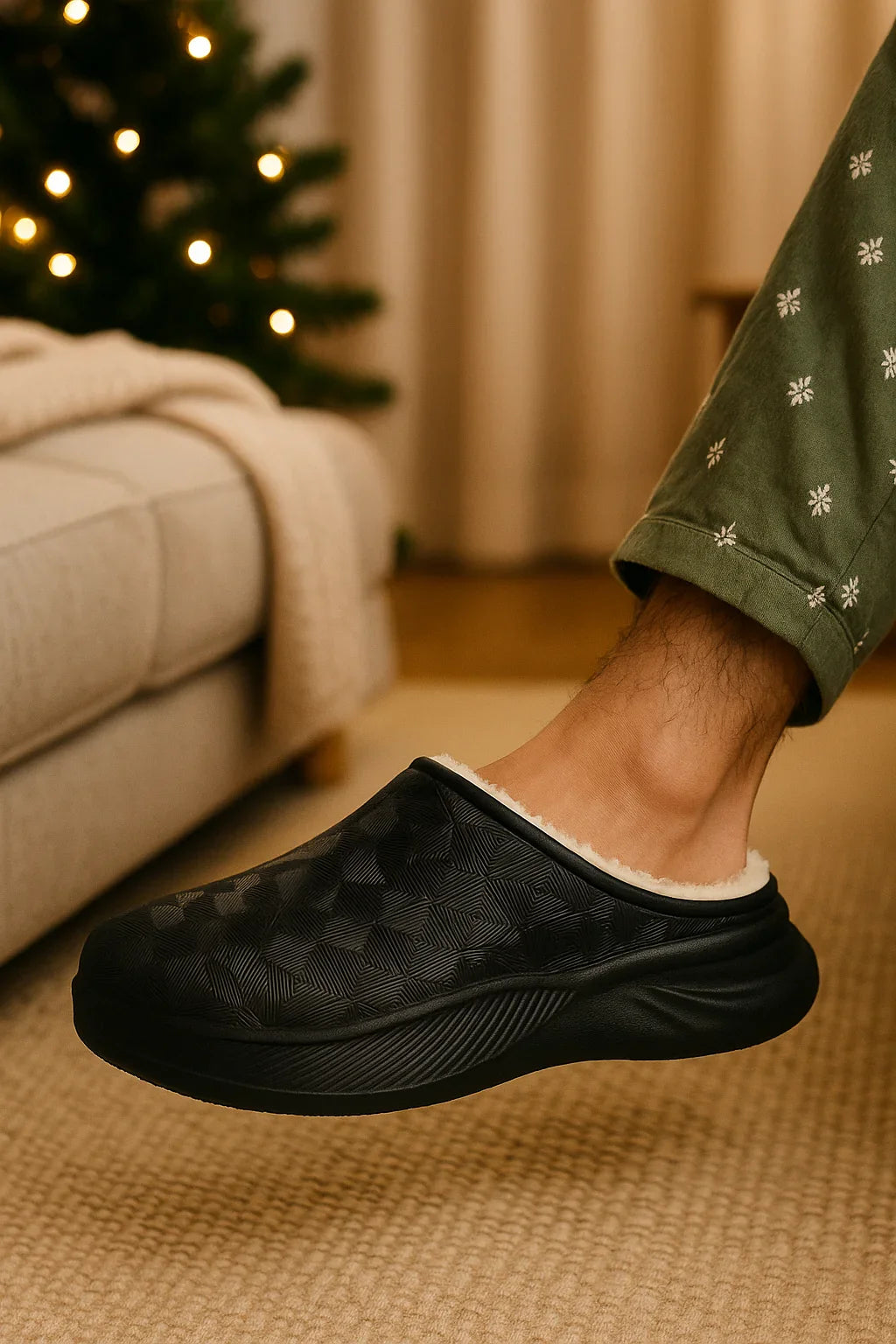 Chaussons homme noirs fourrés – doux, chauds et confortables