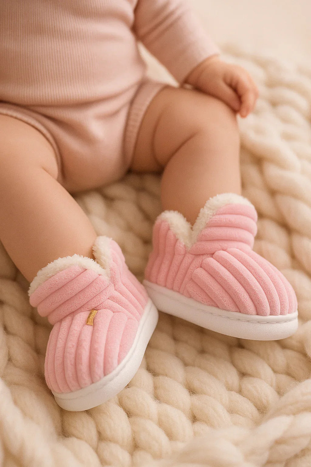 Chaussons bébé roses montants – souples, confortables et chauds