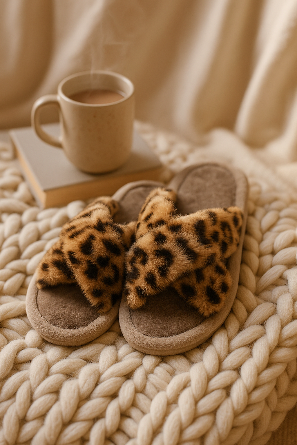Chaussons femme motif léopard marron – élégants, doux et confortables