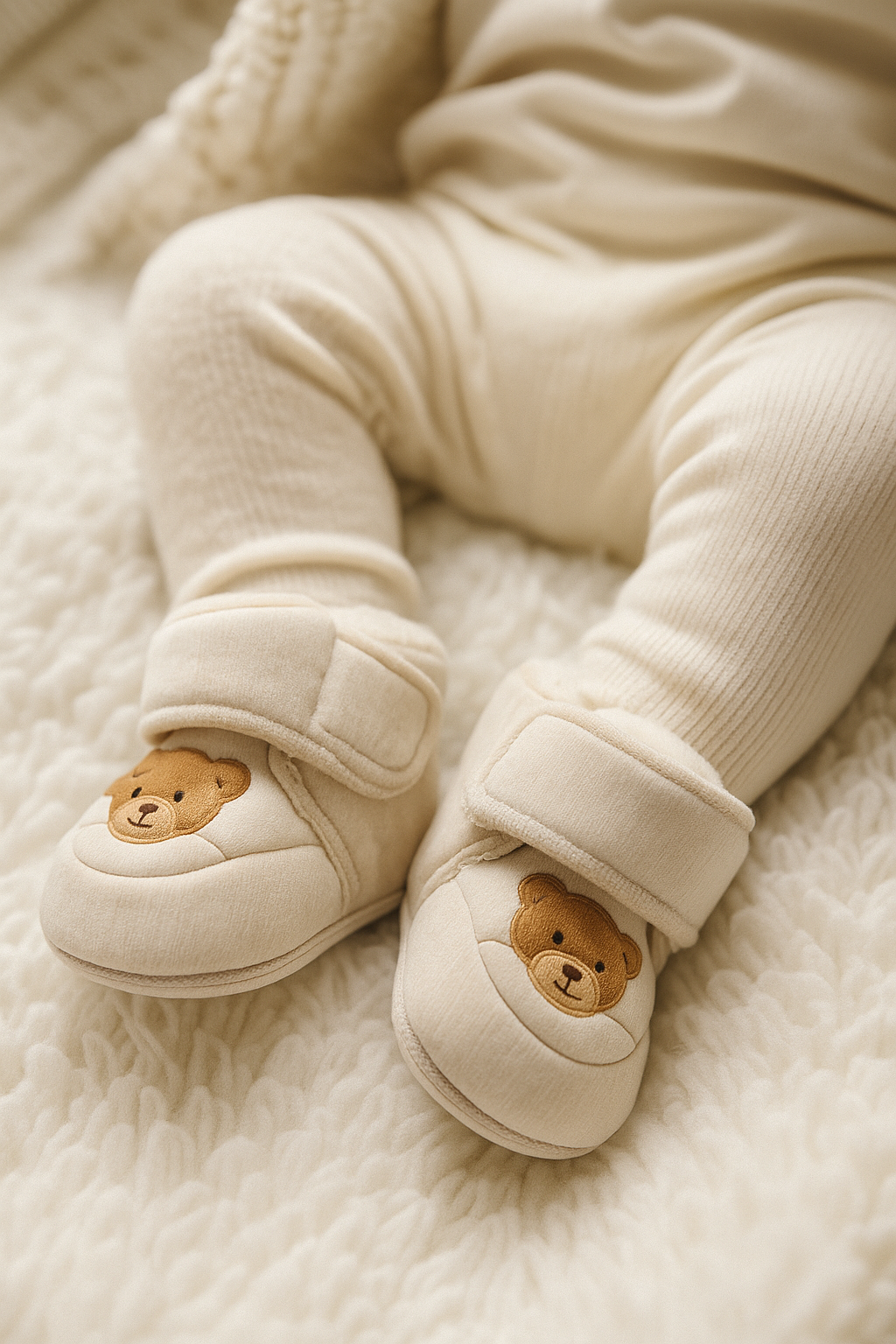 Chaussons bébé blancs premiers pas – souples, légers et antidérapants
