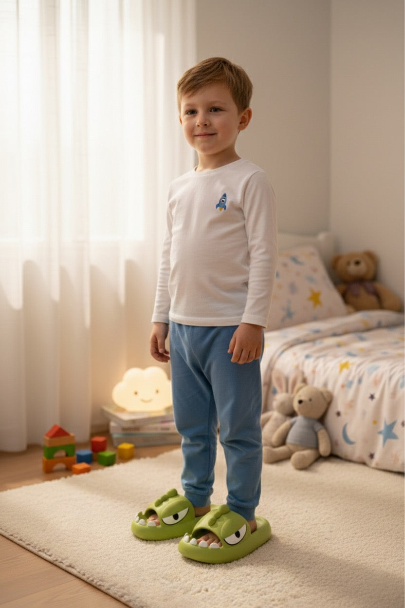 Chaussons garçon kaki – doux, confortables et antidérapants