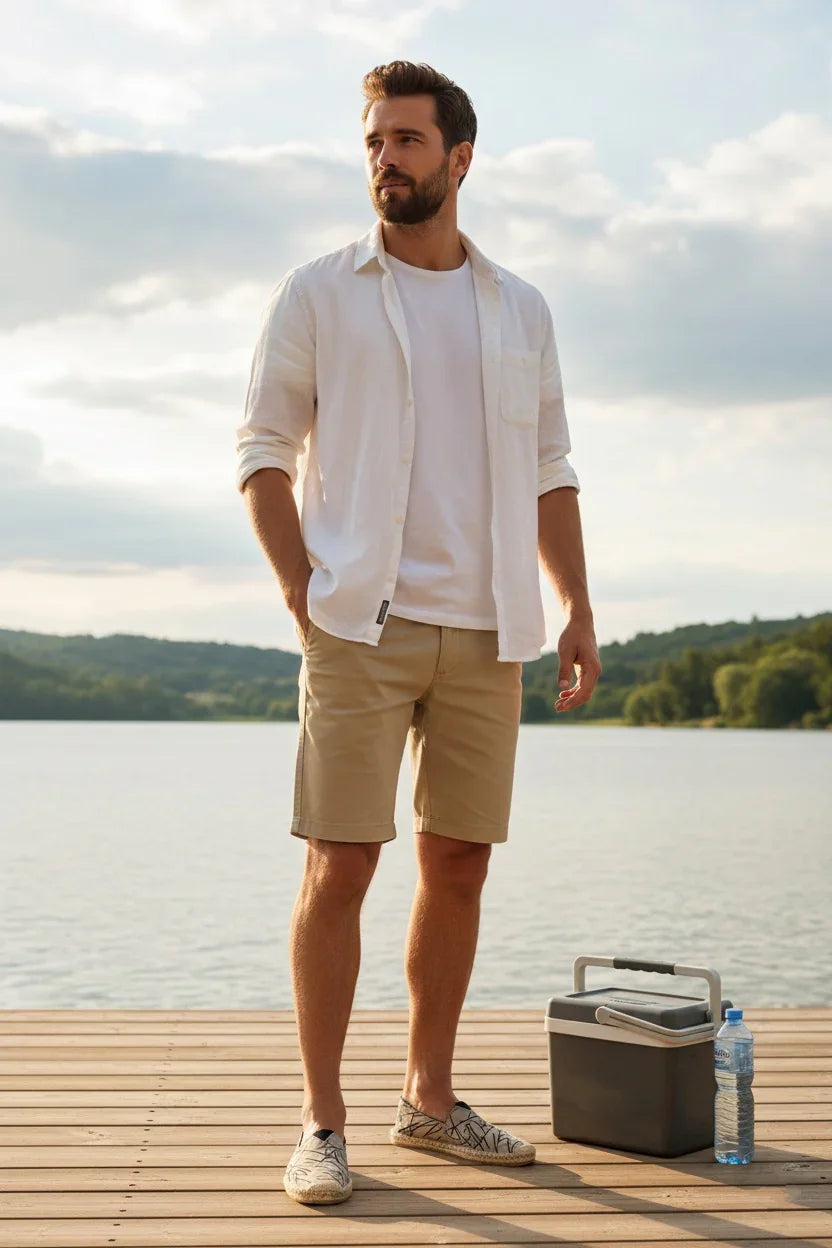 Espadrilles homme en toile beige et bleu – semelle souple et confortables