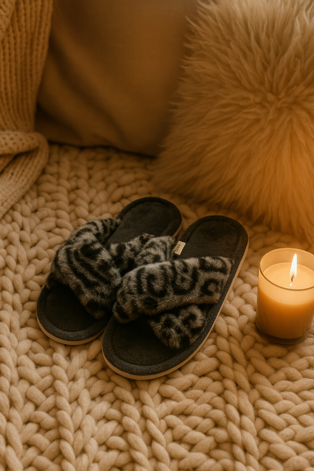 Mules femme léopard noir – douces, chaudes et confortables