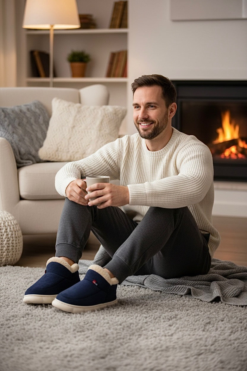 Pantoufles bottes homme bleu marine – douces, chaudes et confortables