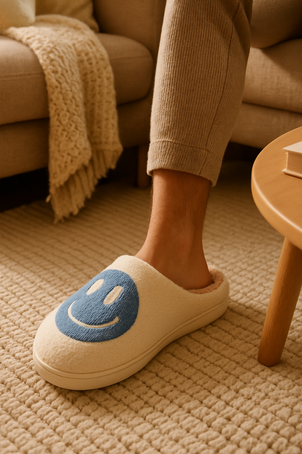 Pantoufles homme bleu et blanc – douces, chaudes et cocooning