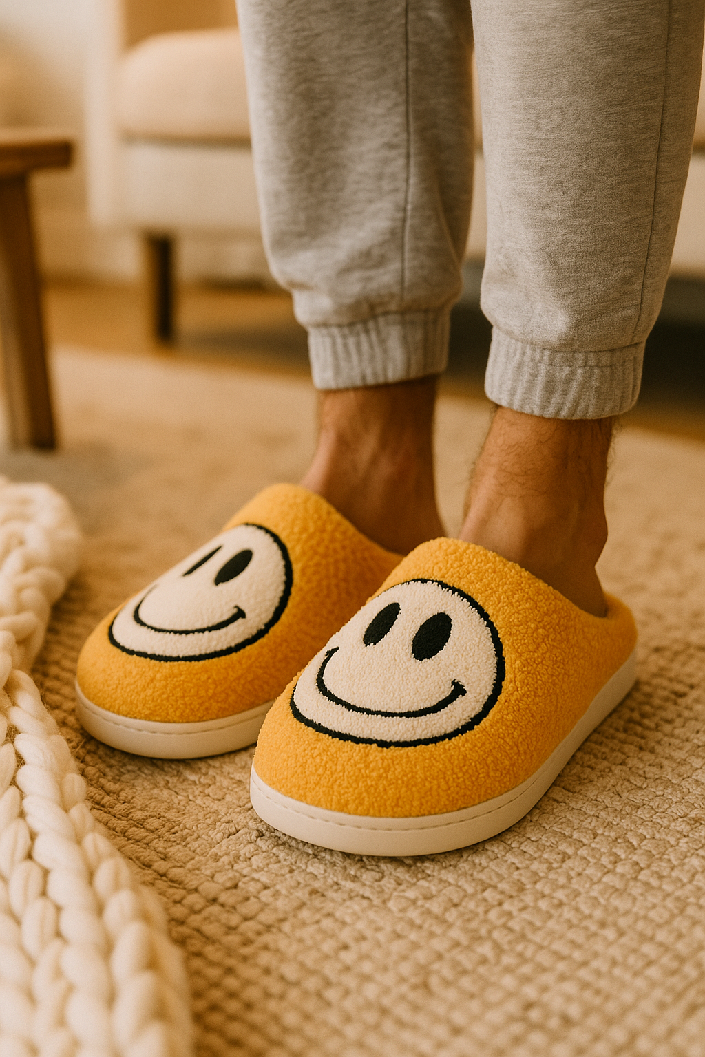 Chaussons homme orange effet peluche – doux et confortables