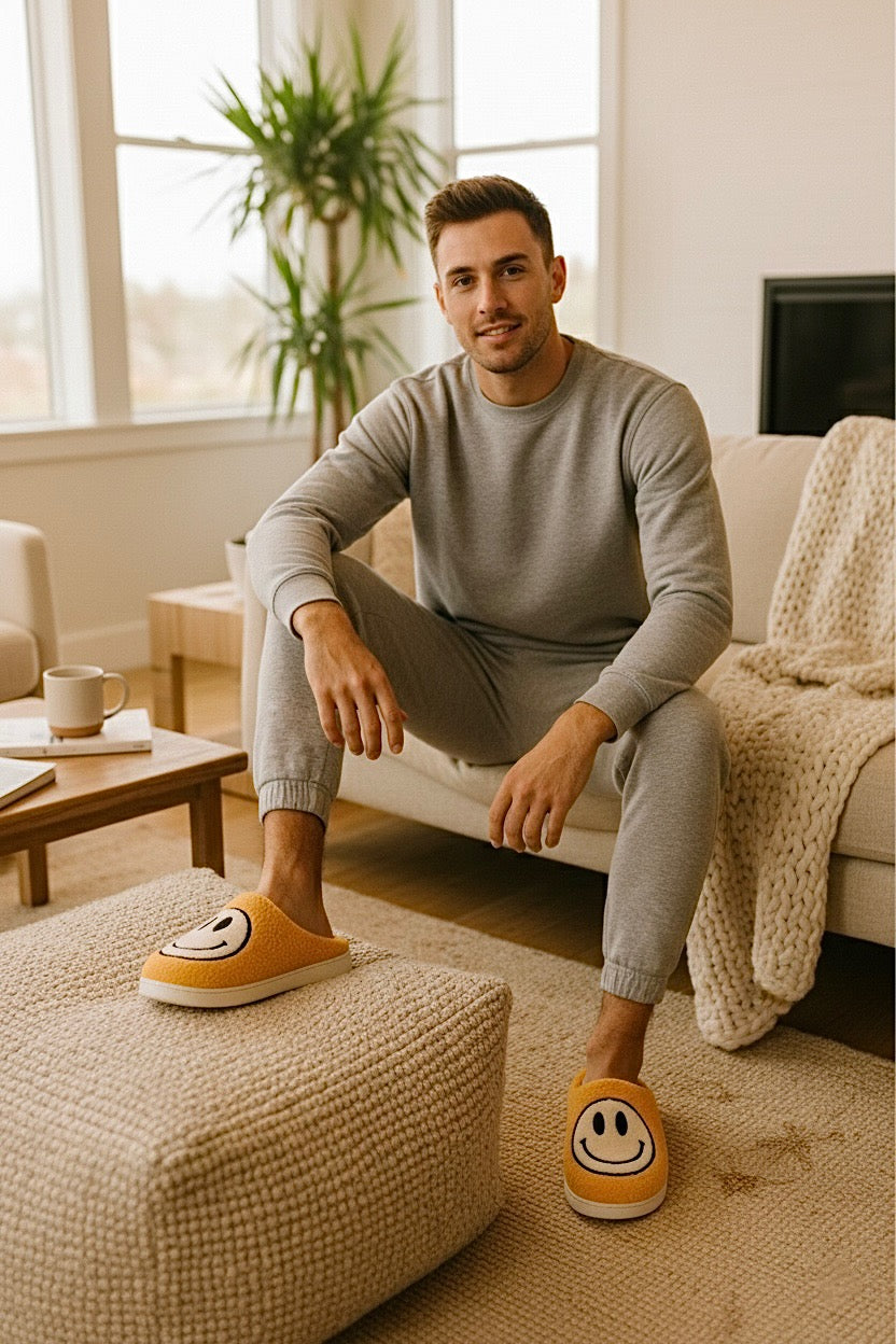 Chaussons homme orange effet peluche – doux et confortables