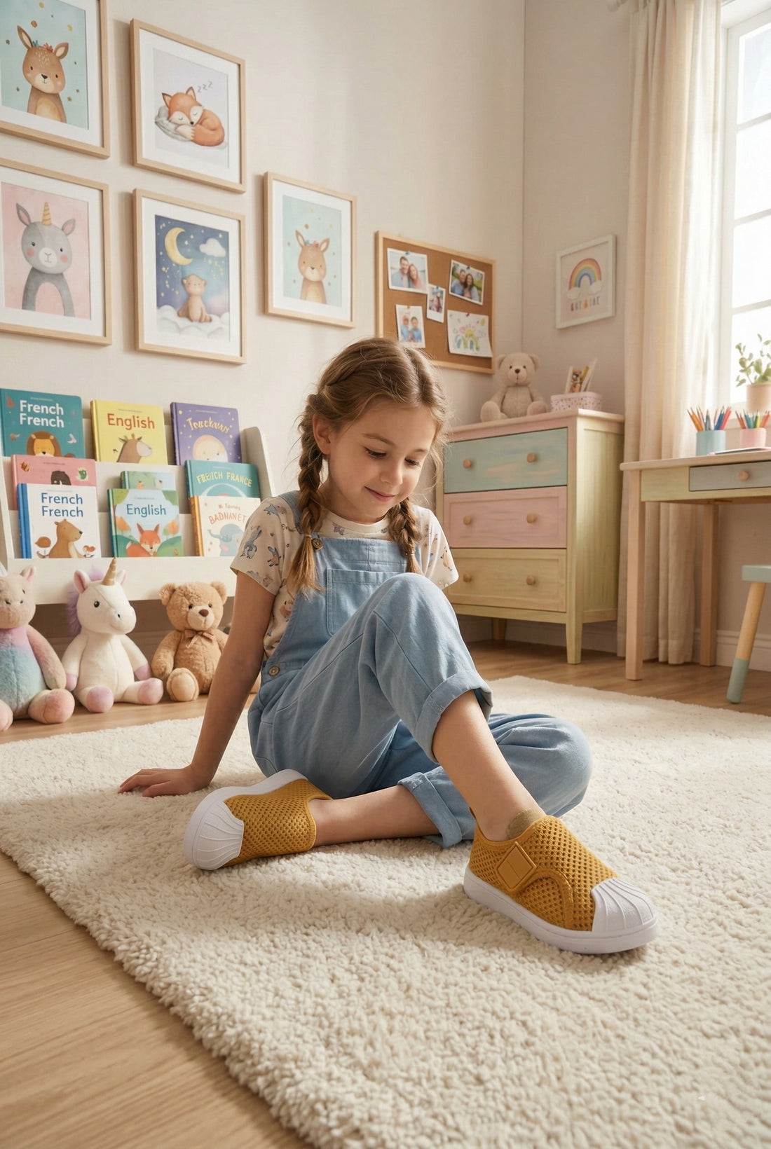 Chaussons bébé fille orange – antidérapants, souples et confortables