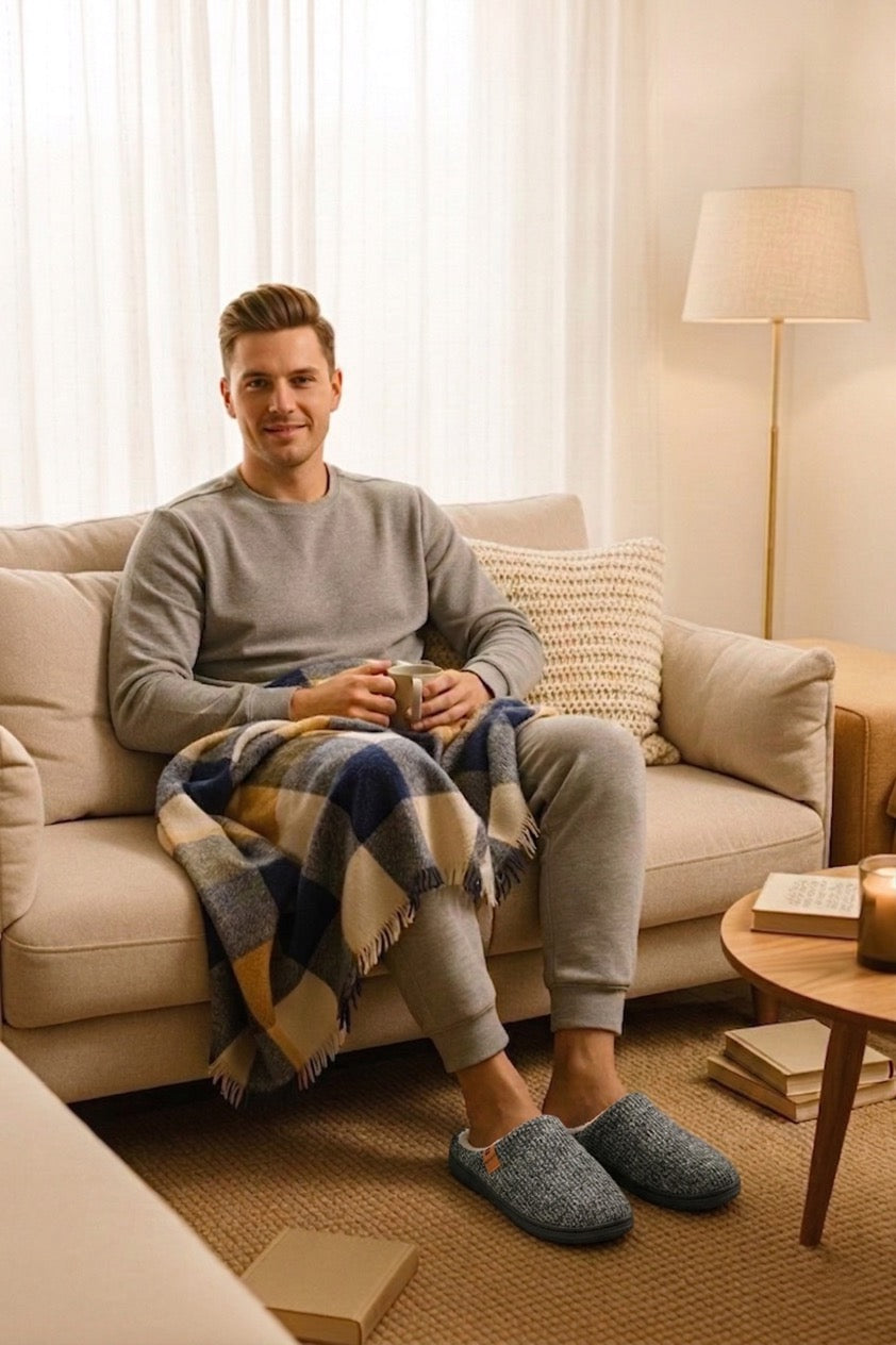 Chaussons homme gris – fourrés, chauds et confortables